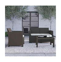 Ava 4 Piece Faux Rattan Patio Furniture Set With 2 Chairs And Love Seat Removable Cushions Table