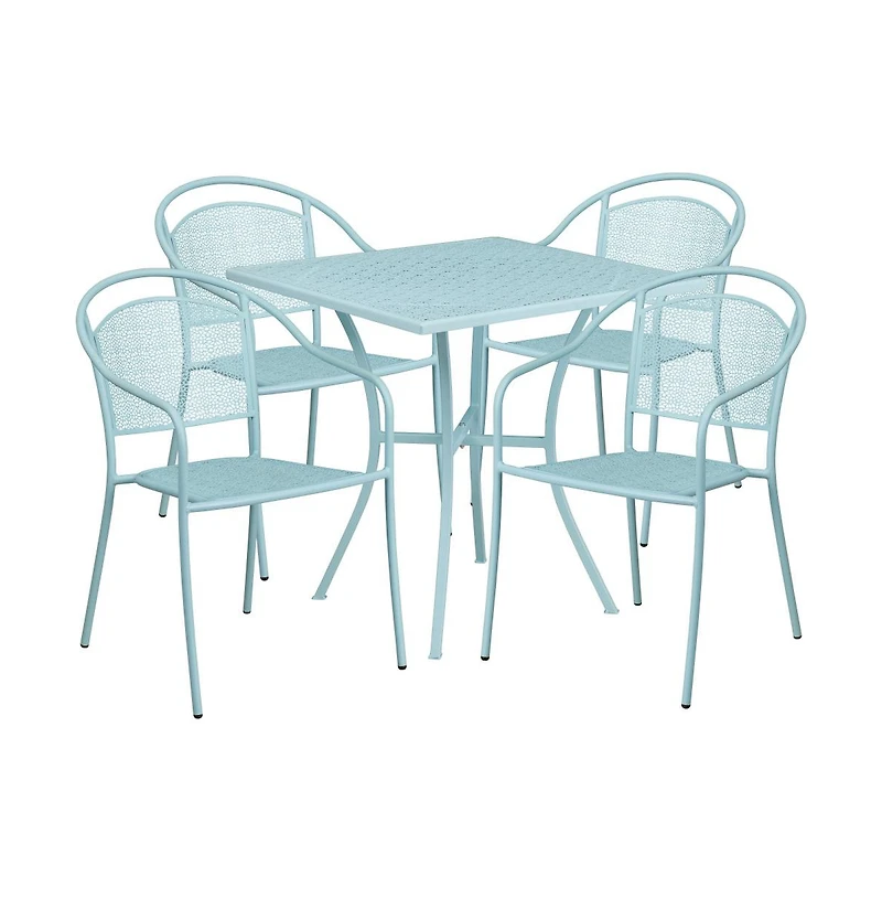 Commercial Grade 28" Square Metal Garden Patio Table Set W/ 4 Round Back Chairs