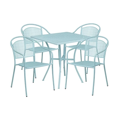 Commercial Grade 28" Square Metal Garden Patio Table Set W/ 4 Round Back Chairs