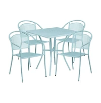 Commercial Grade 28" Square Metal Garden Patio Table Set W/ 4 Round Back Chairs