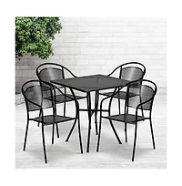 Commercial Grade 28" Square Metal Garden Patio Table Set W/ 4 Round Back Chairs