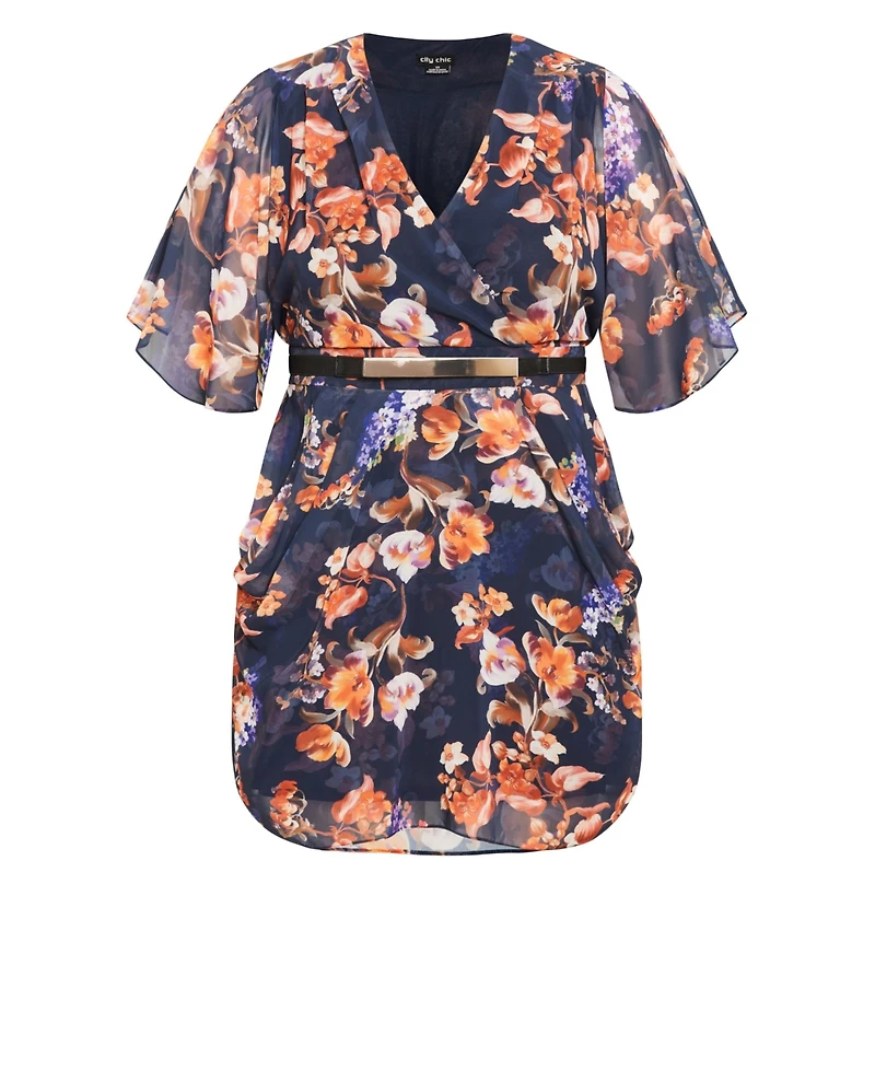 City Chic Plus Color Wrap Print Dress