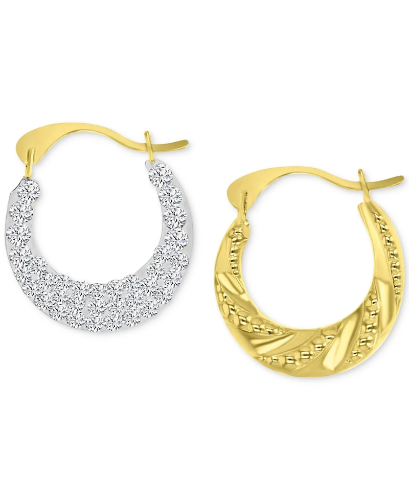 Crystal Pave Small Round Hoop Earrings in 10k Gold, 0.57"
