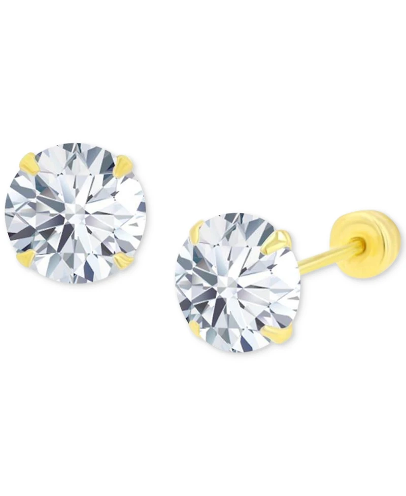 Cubic Zirconia Solitaire Screw Back Stud Earrings in 14k Gold