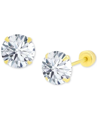 Cubic Zirconia Solitaire Screw Back Stud Earrings in 14k Gold
