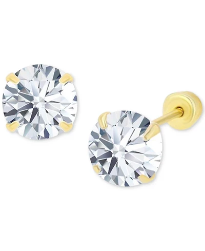 Cubic Zirconia Solitaire Screw Back Stud Earrings in 14k Gold