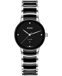 Rado Women's Swiss Centrix Diamond Accent Black Ceramic & Stainless Steel Bracelet Watch 31mm