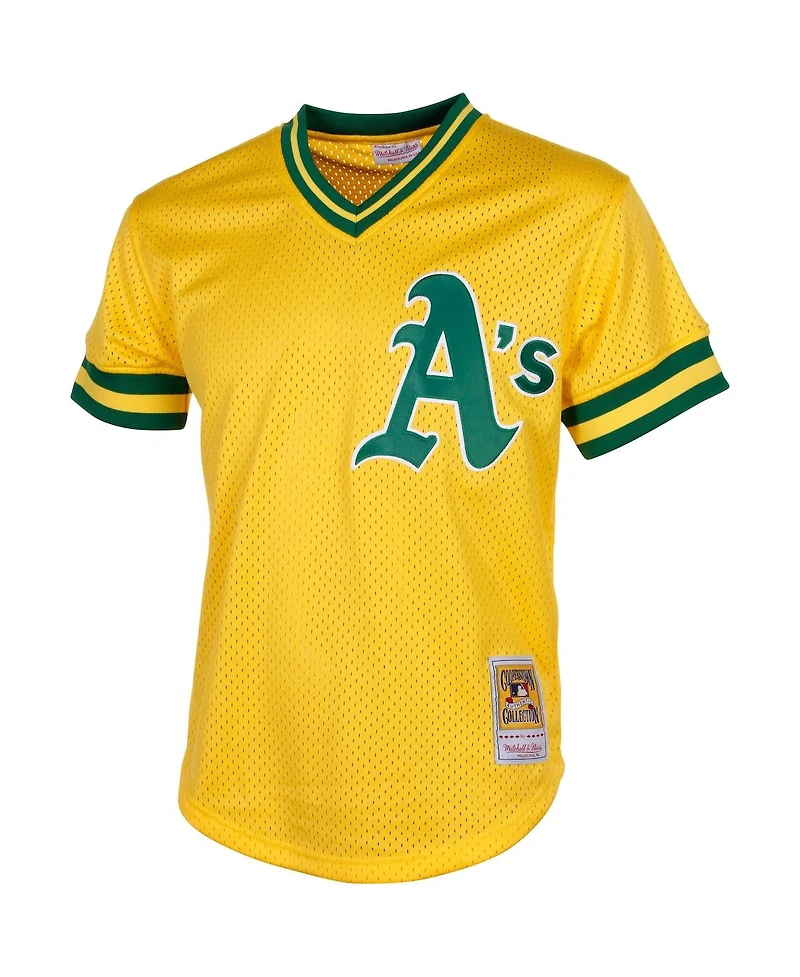 Men's Mitchell & Ness Rickey Henderson Yellow Oakland Athletics Cooperstown Mesh Batting Practice Jersey