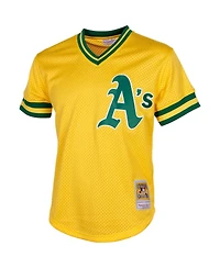 Men's Mitchell & Ness Rickey Henderson Yellow Oakland Athletics Cooperstown Mesh Batting Practice Jersey