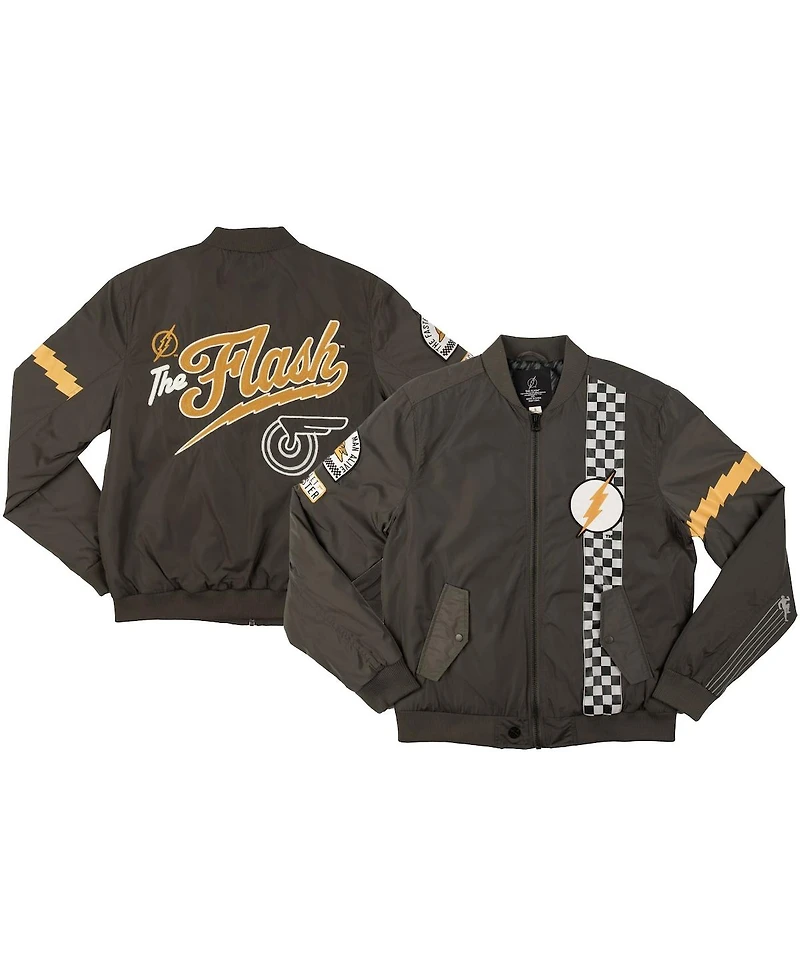 Men's Heroes & Villains Black Flash Checkered Full-Zip Bomber Jacket