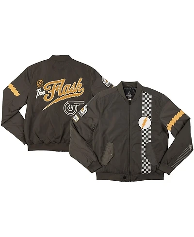 Men's Heroes & Villains Black Flash Checkered Full-Zip Bomber Jacket
