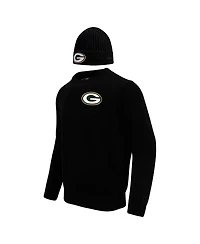 Men's Pro Standard Black Green Bay Packers Crewneck Pullover Sweater and Cuffed Knit Hat Box Gift Set