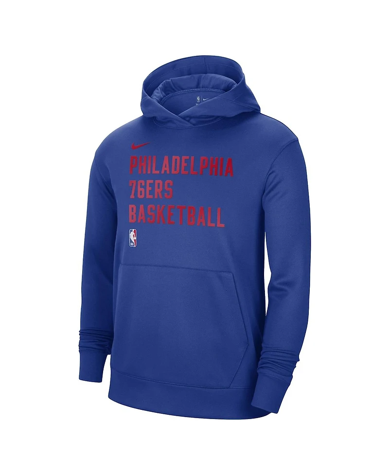 Men's and Women's Nike Royal Philadelphia 76ers 2023/24 Performance Spotlight On-Court Practice Pullover Hoodie