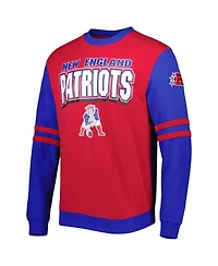 Men's Mitchell & Ness Red, Royal New England Patriots Big and Tall Gridiron Classics Pullover Sweatshirt