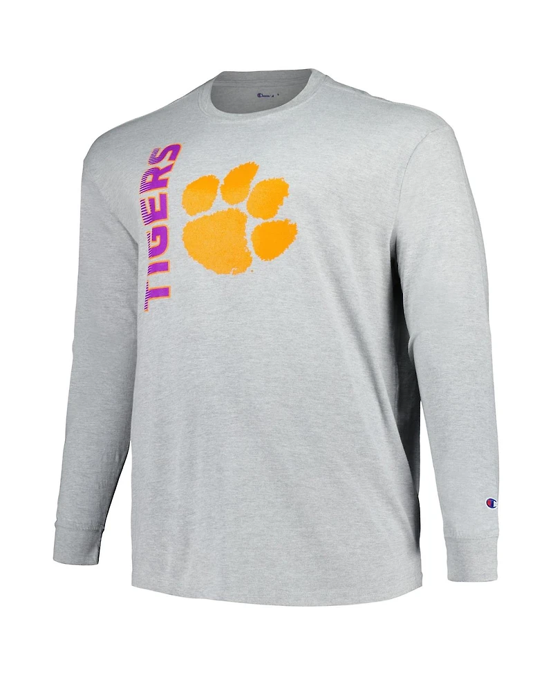 Men's Champion Heather Gray Clemson Tigers Big and Tall Mascot Long Sleeve T-shirt