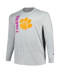 Men's Champion Heather Gray Clemson Tigers Big and Tall Mascot Long Sleeve T-shirt