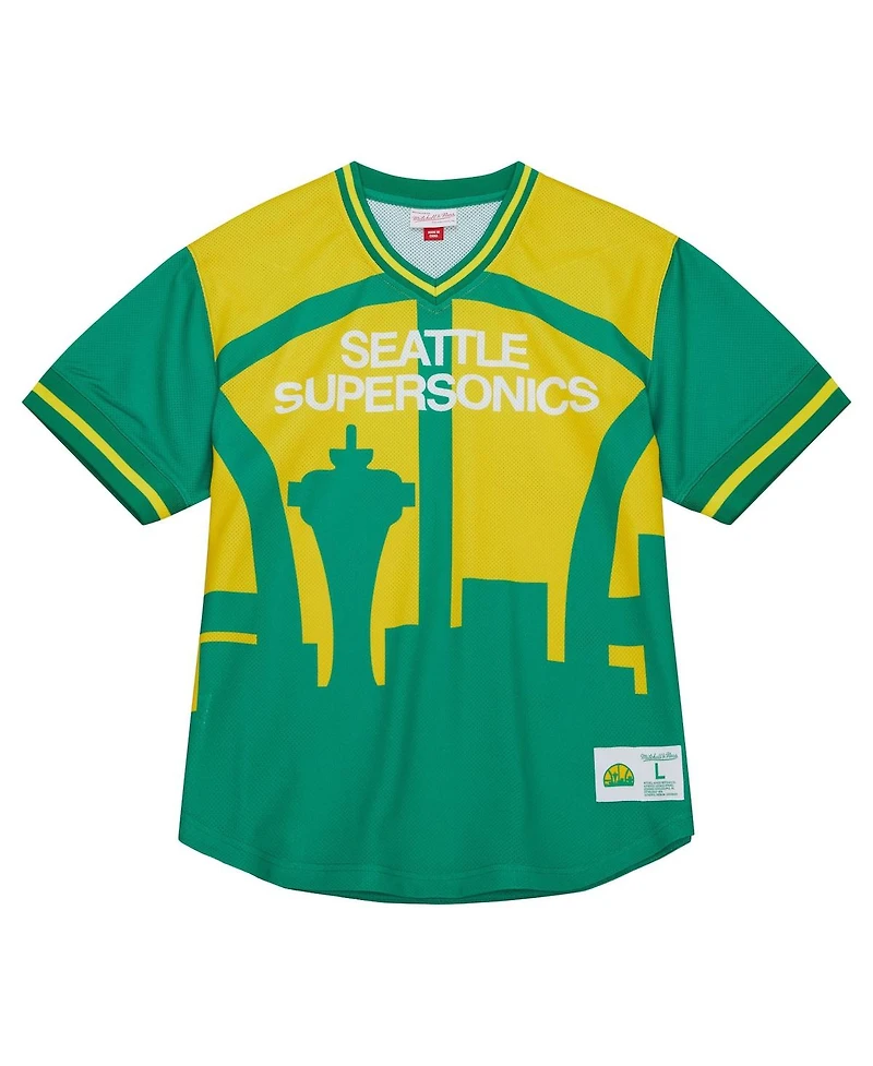 Men's Mitchell & Ness Green Seattle SuperSonics Jumbotron 3.0 Mesh V-Neck T-shirt