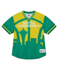 Men's Mitchell & Ness Green Seattle SuperSonics Jumbotron 3.0 Mesh V-Neck T-shirt