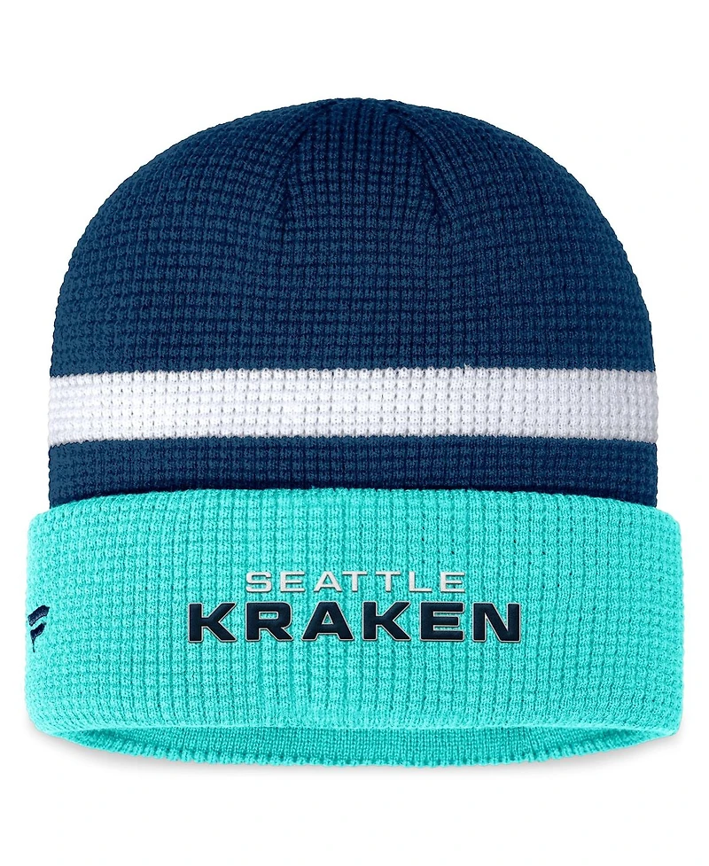 Men's Fanatics Deep Sea Blue, Light Blue Seattle Kraken Fundamental Cuffed Knit Hat