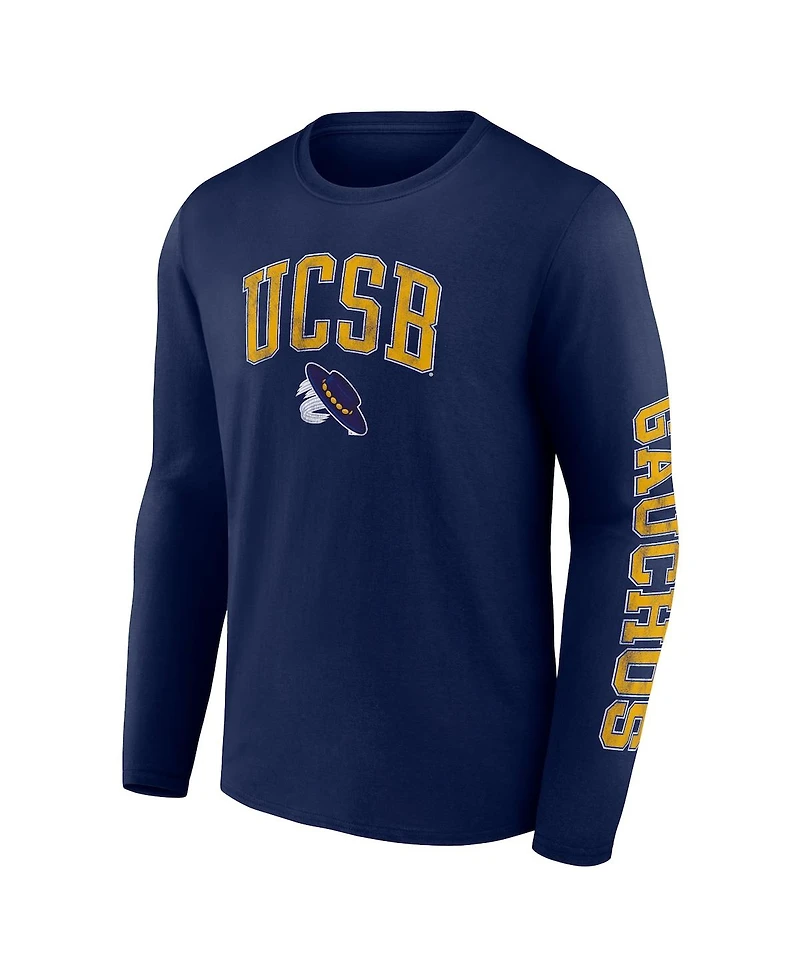 Men's Fanatics Blue Uc Santa Barbara Gauchos Distressed Arch Over Logo Long Sleeve T-shirt