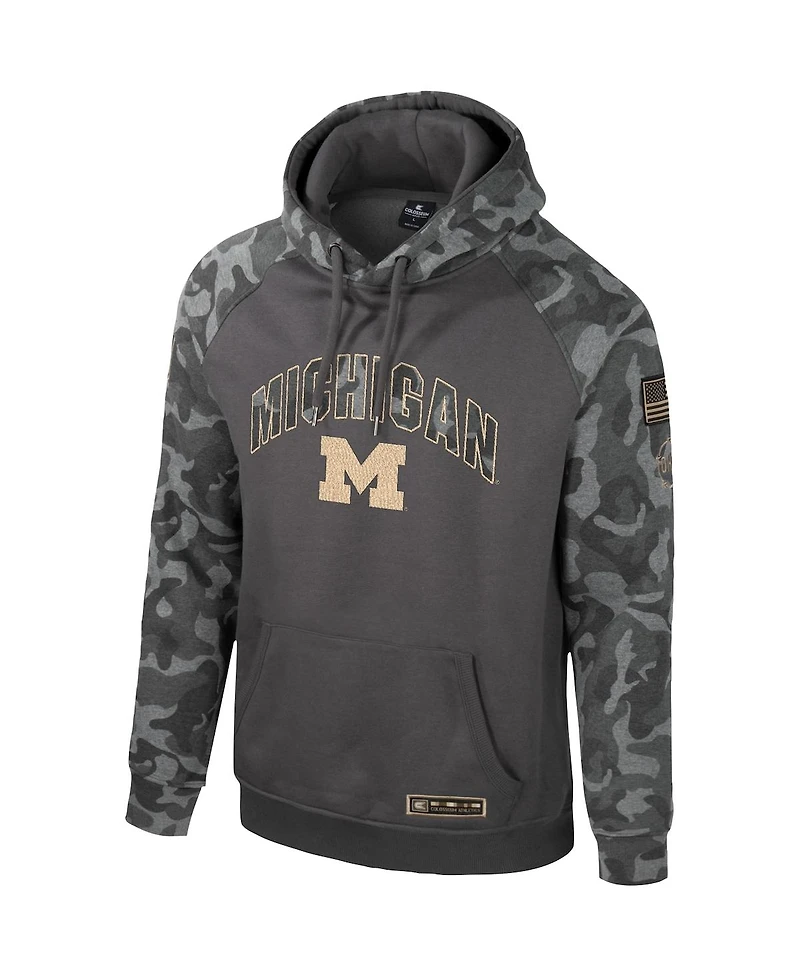 Men's Colosseum Charcoal Michigan Wolverines Oht Military-Inspired Appreciation Camo Raglan Pullover Hoodie