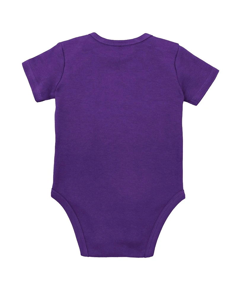 Baby Boys and Girls Mitchell & Ness Purple, Gold Lsu Tigers 3-Pack Bodysuit, Bib Bootie Set