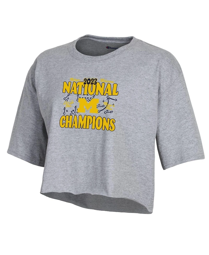 Women's Champion Gray Michigan Wolverines College Football Playoff 2023 National Champions Boyfriend Crop T-shirt