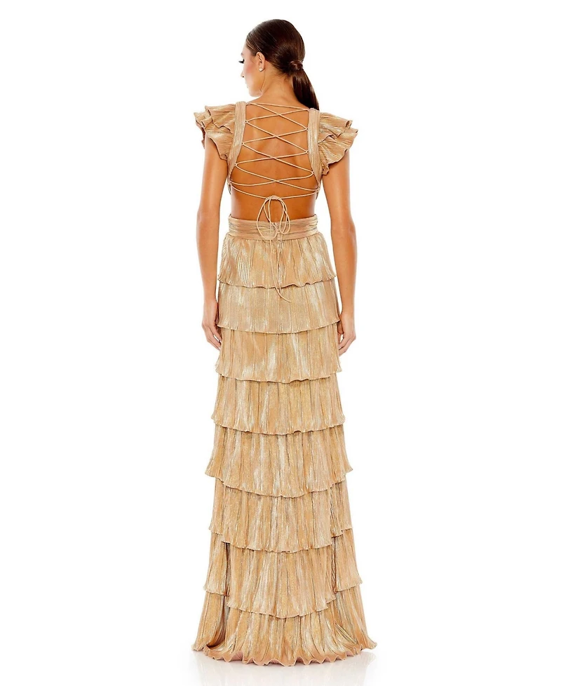 Women's Ieena Ruffle Tiered Criss Cross Lace Up Gown