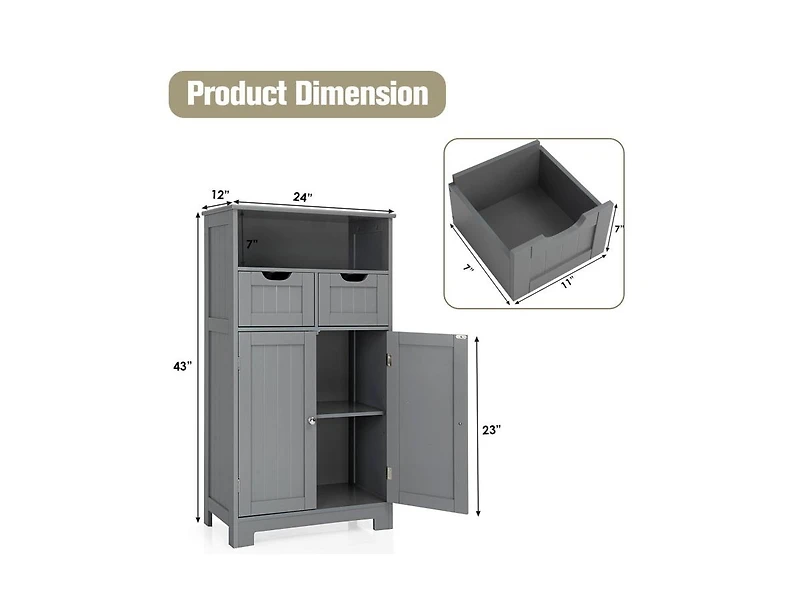 Wooden Bathroom Side Cabinet with 2 Drawers and 2 Doors for Extra Storage