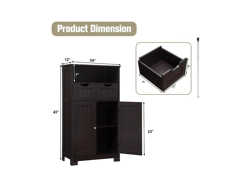 Wooden Bathroom Side Cabinet with 2 Drawers and Doors for Extra Storage