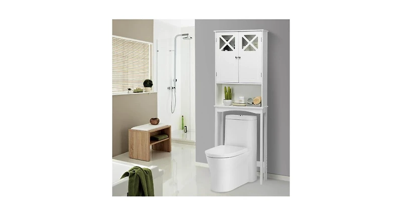 2-Door Over The Toilet Bathroom Storage Cabinet with Adjustable Shelf