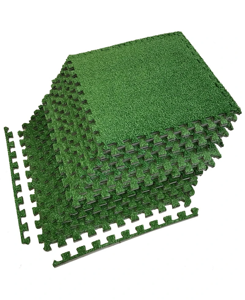 Sorbus Interlocking Floor Mat Grass 12 Pieces and Borders