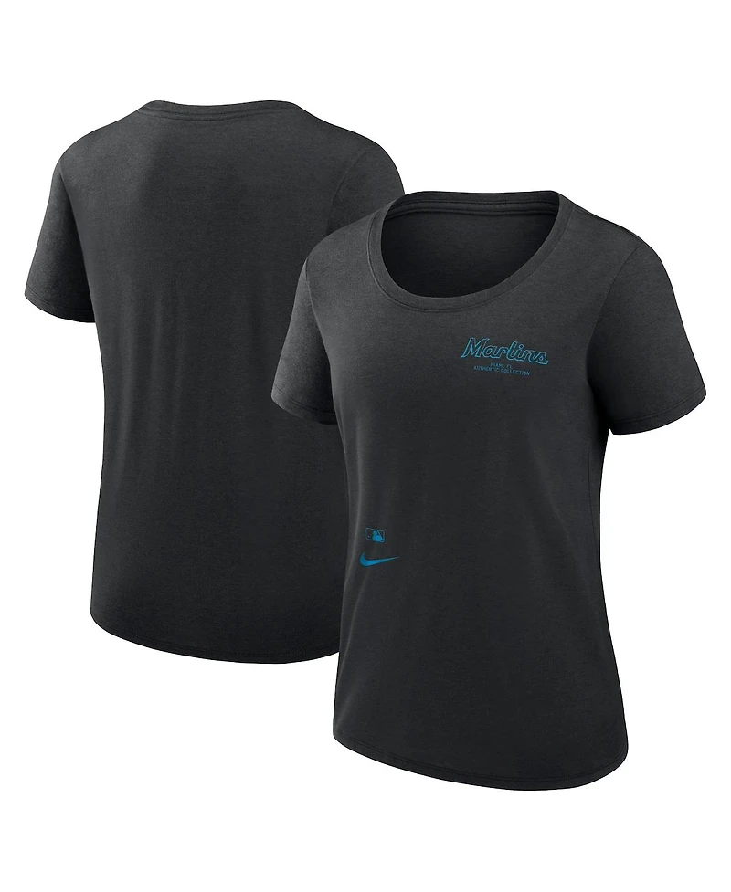 Women's Nike Black Miami Marlins Authentic Collection Performance Scoop Neck T-shirt
