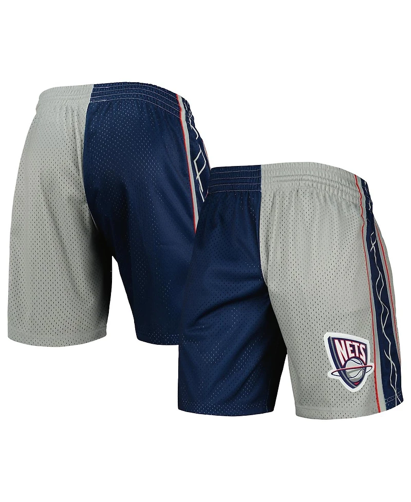 Men's Mitchell & Ness Navy, Silver Distressed New Jersey Nets Hardwood Classics 2006 Split Swingman Shorts