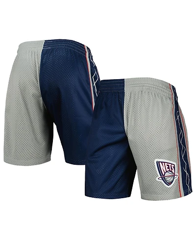 Men's Mitchell & Ness Navy, Silver Distressed New Jersey Nets Hardwood Classics 2006 Split Swingman Shorts