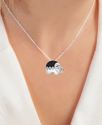 Black Spinel (1/4 ct. t.w.) & Lab-Grown White Sapphire (1/8 Elephant Pendant Necklace Sterling Silver, 16" + 2" extender (Also Lab-Gro