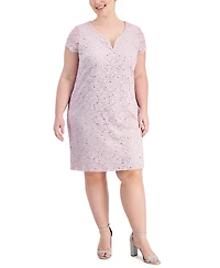 Connected Plus V-Slit-Neck Sequin Lace Sheath Dress