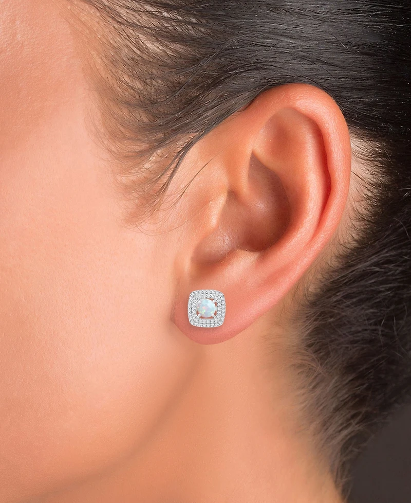 2-Pc. Set Lab-Grown Opal (1-1/5 ct. t.w.) & Lab-Grown White Sapphire (7/8 ct. t.w.) Square Halo Pendant Necklace & Matching Stud Earrings in Sterling