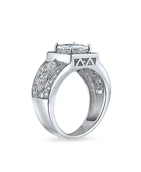 Bling Jewelry Square Cut Halo Cz Art Deco Style Princess Promise Ring Wide 3 Row Band Sterling Silver Ring