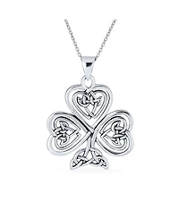 Bling Jewelry Saint Patrick's Large Lucky Irish Shamrock Celtic Spiral Heart Clover Pendant Necklace Oxidized Sterling Silver