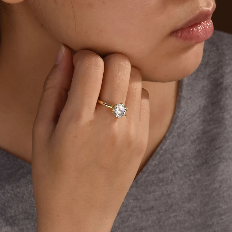 Bling Jewelry Classic Timeless Cubic Zirconia 3CT Cz 6 Prong Setting Round Solitaire Promise Ring Thin Band Sterling Silver
