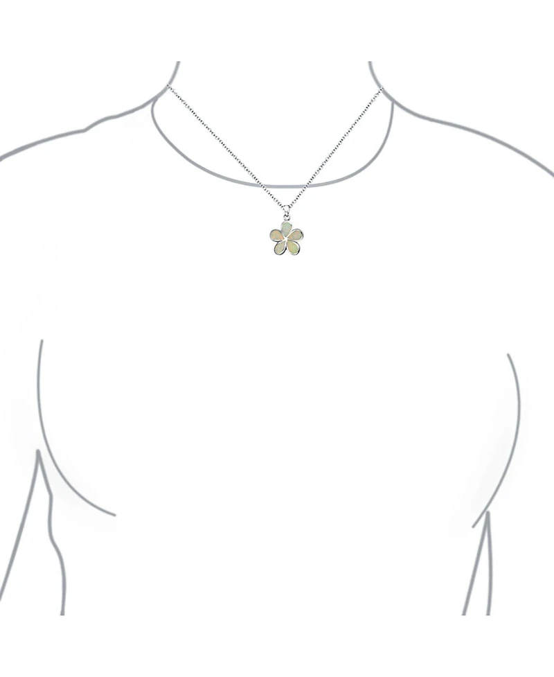 Bling Jewelry White Synthetic Opal Hawaiian Flower Plumeria Necklace Pendant Sterling Silver