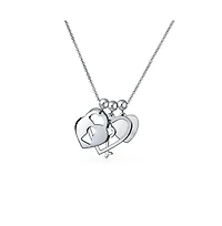 Love Lock And Key Heart 3 Charm Pendant Necklace .925 Sterling Silver