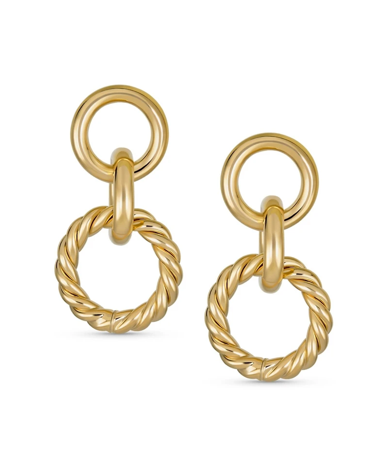 Bling Jewelry Classic Twisted Rope Braid Cable Light Weight Door Knocker Style 3 Tier Circle Hoop Earrings Yellow Gold Plated Brass 1.70 Inch