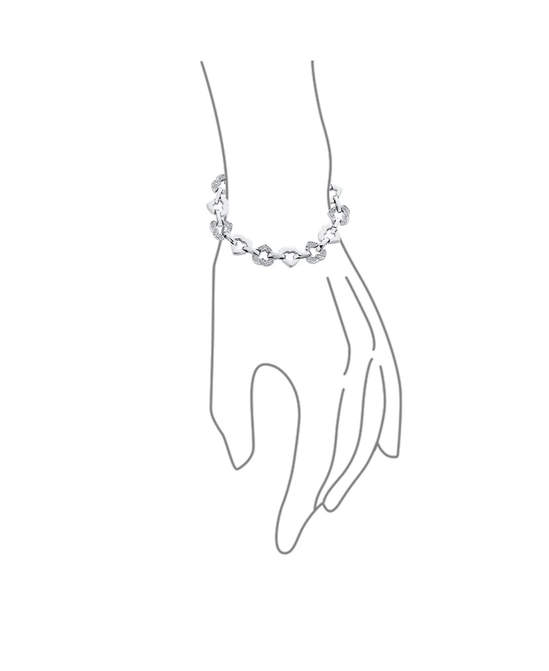 Bling Jewelry Clear Pave Cubic Zirconia Cz Alternating Open Heart Shape Bracelet Rhodium 7 Inch