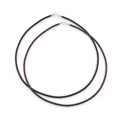 Bling Jewelry Set of 2 Braided Leather Cord Necklaces with Sterling Silver Clasp - Black & Brown 18-24 Inch