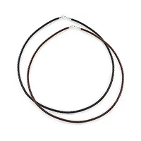 Bling Jewelry Set of 2 Braided Leather Cord Necklaces with Sterling Silver Clasp - Black & Brown 18-24 Inch