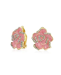 Bling Jewelry Set of 2 Pink Red Enamel Flower Crystal Edge Clip-On Earrings Gold Plated
