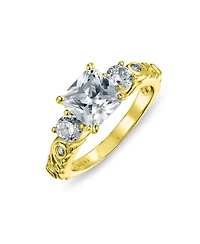 Bling Jewelry Art Deco StyleCubic Zirconia 4CT Brilliant Square Princess Cut Solitaire Three Stone Past Present Future Side Stones Cz Anniversary Enga