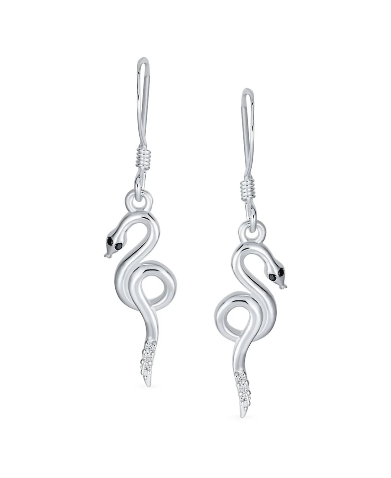 Bling Jewelry Cz Accent Garden Animal Pet Crawler Reptile Egyptian Serpent Dangling Snake Earrings Fish Hook Wire Sterling Silver